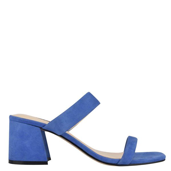 Nine West Galvin Block Heel Blue Slides | Ireland 92G58-2P51